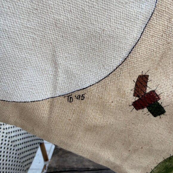 Vintage 1995 Hand Painted Signed Christmas Stocking Santa Fabric Bow Folk Art - Picture 2 of 6